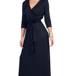 KOH KOH 3/4 Sleeve V-Neck Belt Evening Maxi Dress Women’s Size 3XL Black